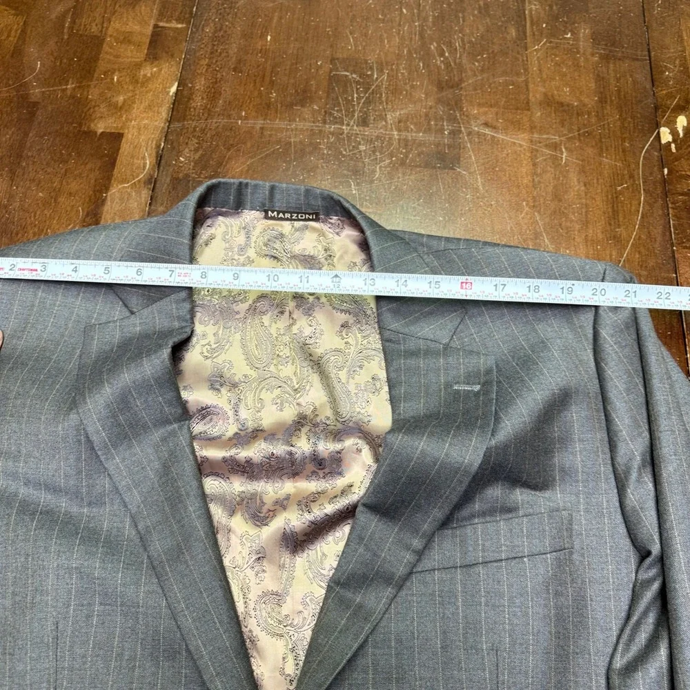 Marzoni Suit Mens 50 Gray Pinstripe Italian Wool Two Button Paisley Lining 40x34